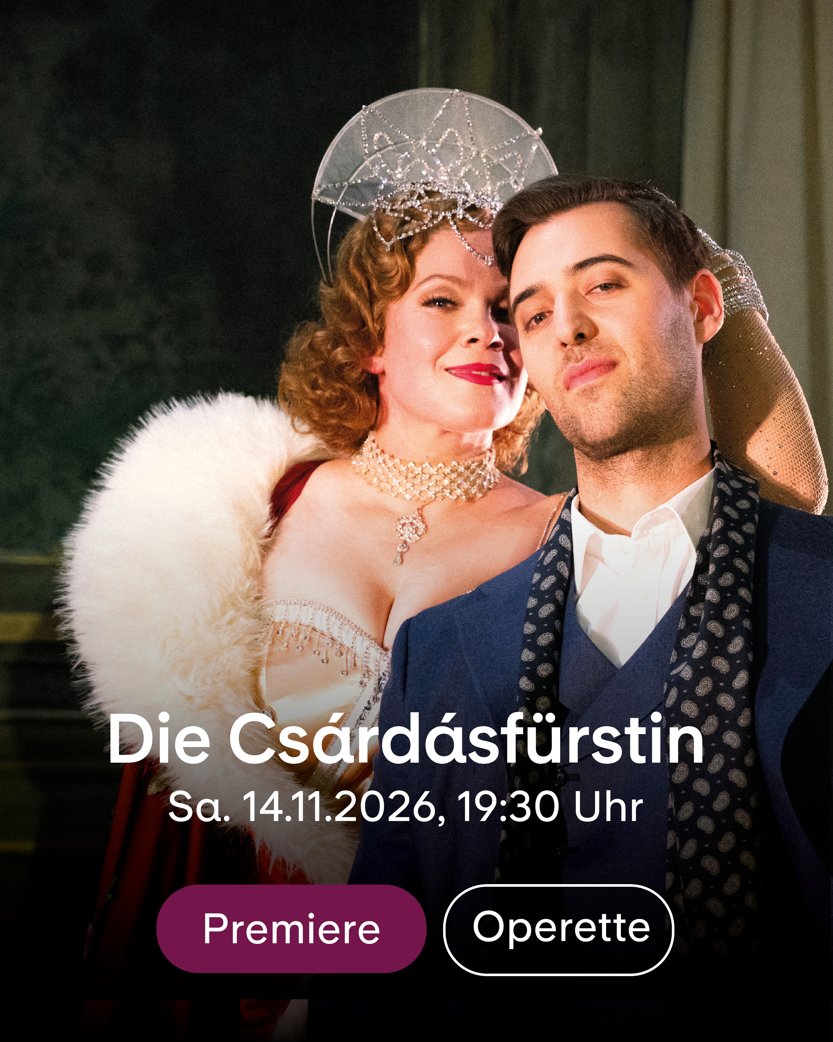 Die Cs&aacute;rd&aacute;sf&uuml;rstin, Sa. 14.11.2026, 19:30 Uhr, Premiere, Operette